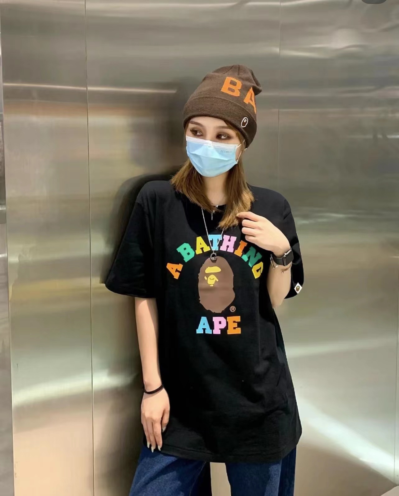 BAPE ape man colorful foam print short sleeves