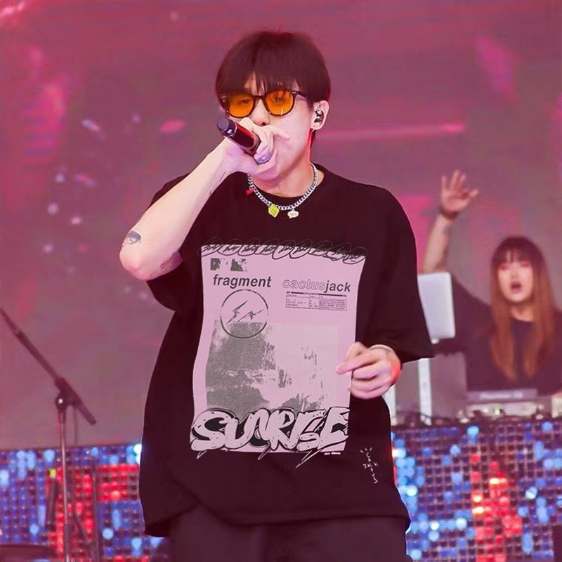 Travis Scott Lightning Fujiwara letter printing pattern short sleeves