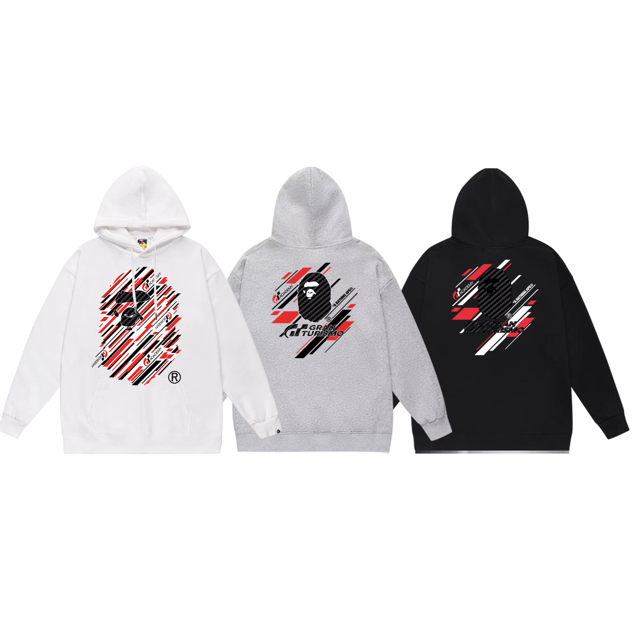 BAPE × Gran Turismo collaboration diagonal-striped Ape Head logo hoodie