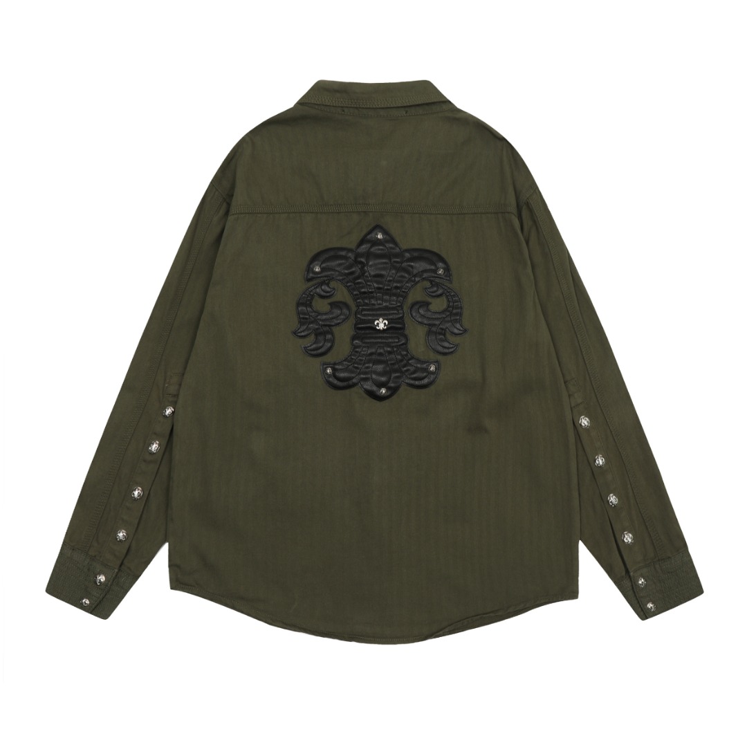 Ch*0me He**ts embroidered washed denim shirt jacket in military green