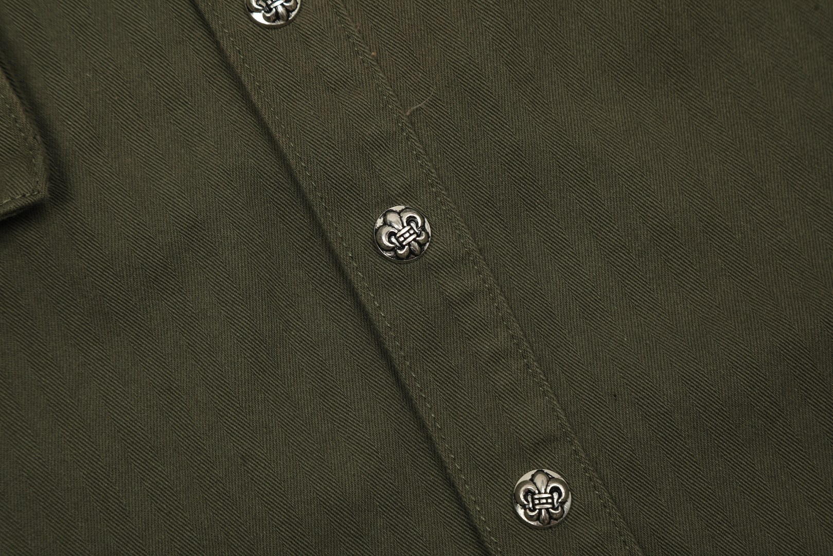 Ch*0me He**ts embroidered washed denim shirt jacket in military green